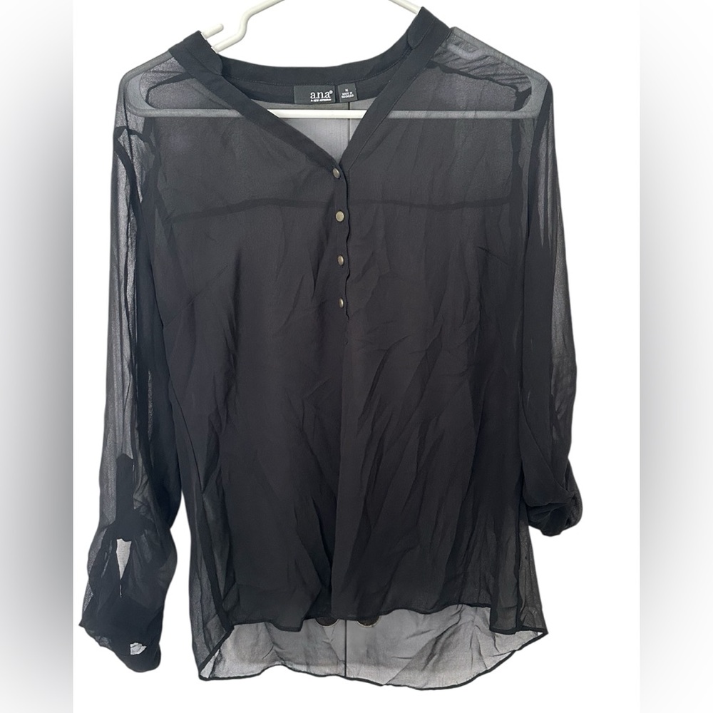 a.n.a Black Sheer 3/4 Sleeve Blouse